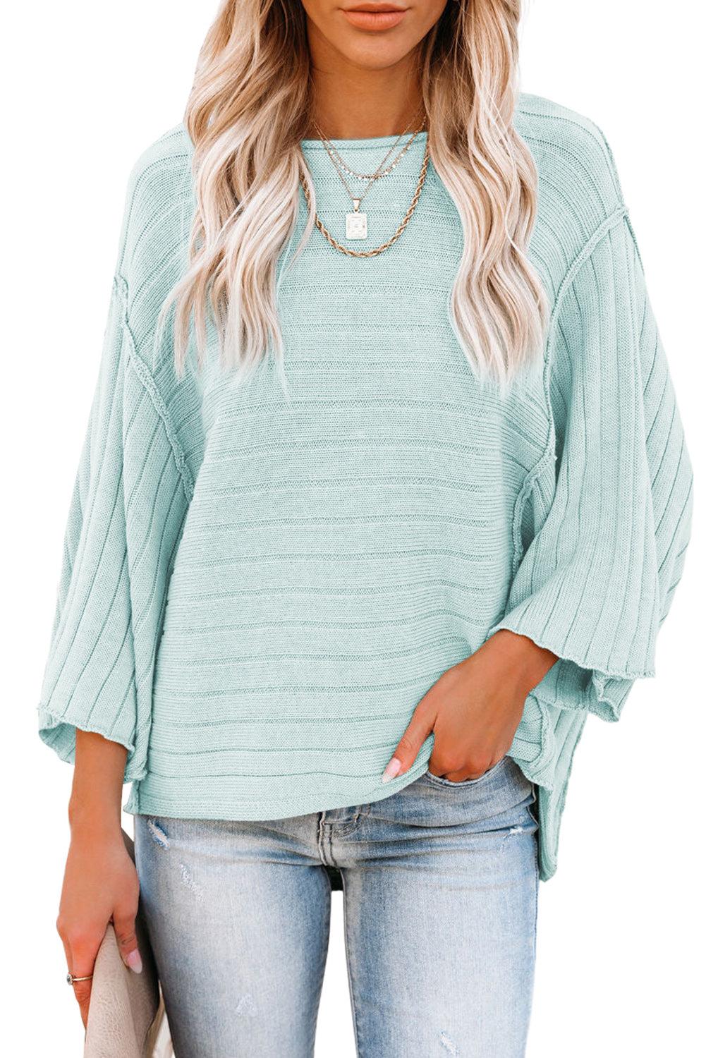 Green Exposed Seam Ribbed Knit Dolman Top - L & M Kee, LLC