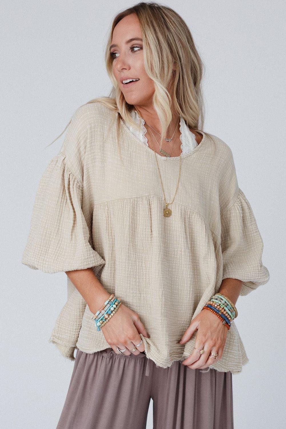 Textured Bubble Sleeves Top - L & M Kee, LLC