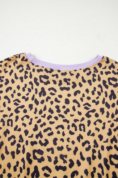 Purple Leopard Striped Patchwork Plus Size Loose Sweatshirt