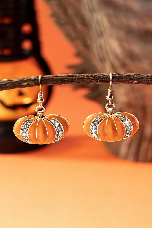 Orange Halloween Rhinestone Pumpkin Hook Earrings - L & M Kee, LLC