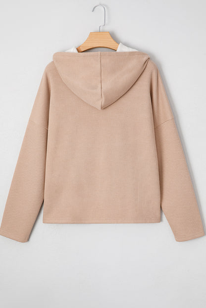 Parchment Thermal Textured Leopard Drawstring Baggy Hoodie