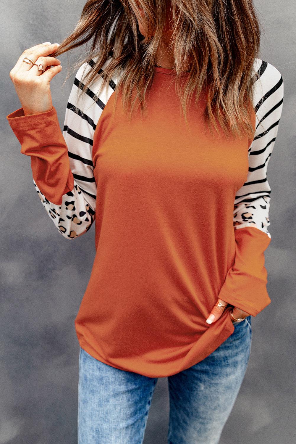 Black Striped Animal Print Colorblock Long Sleeve Top - L & M Kee, LLC