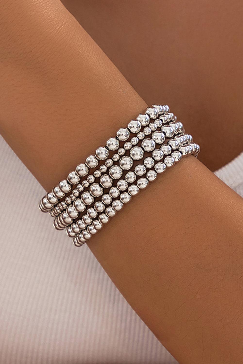 Silvery 5pcs/set Beaded Bracelet Set - L & M Kee, LLC