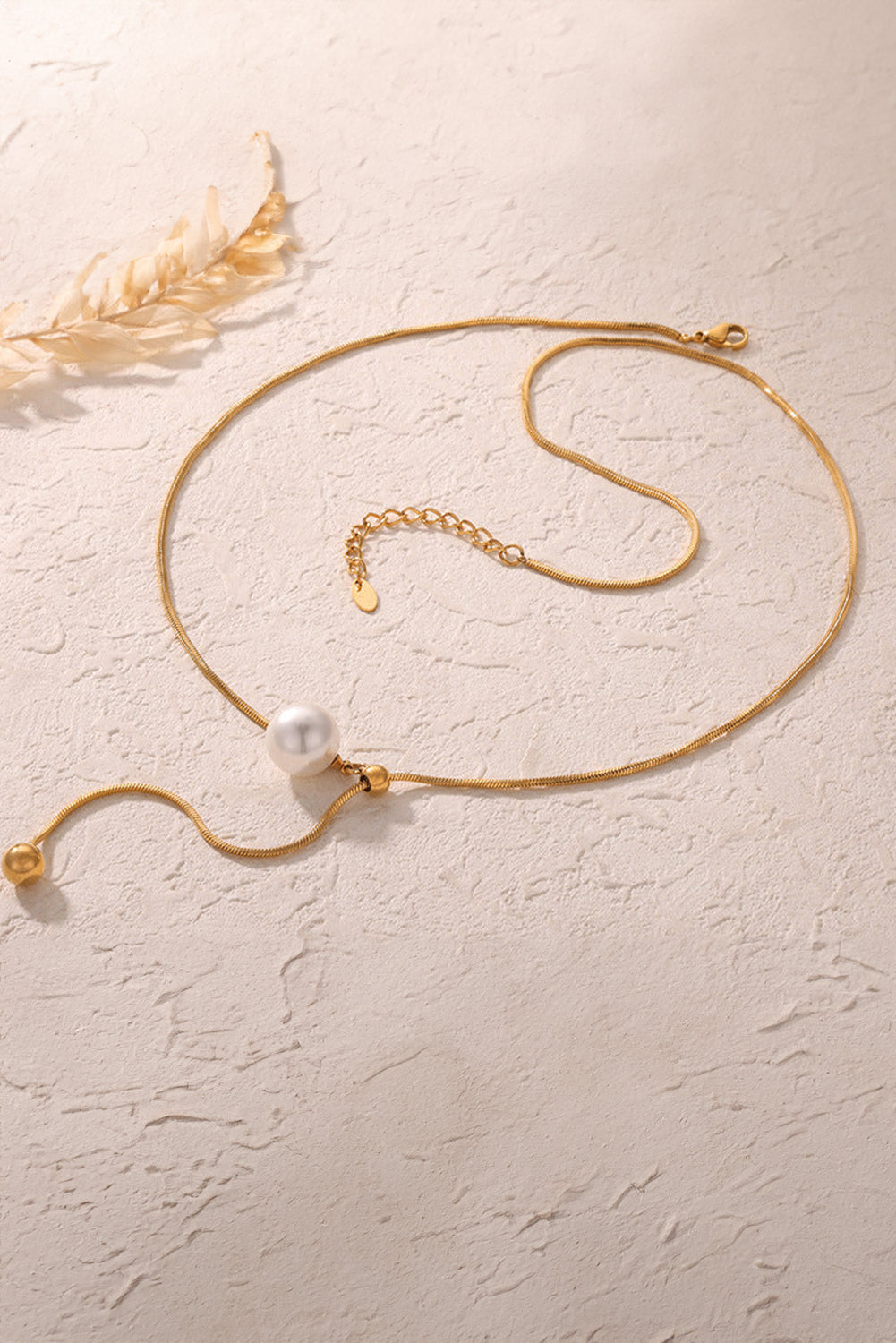 Gold Plated Pearl Beaded Y-Shape Necklace