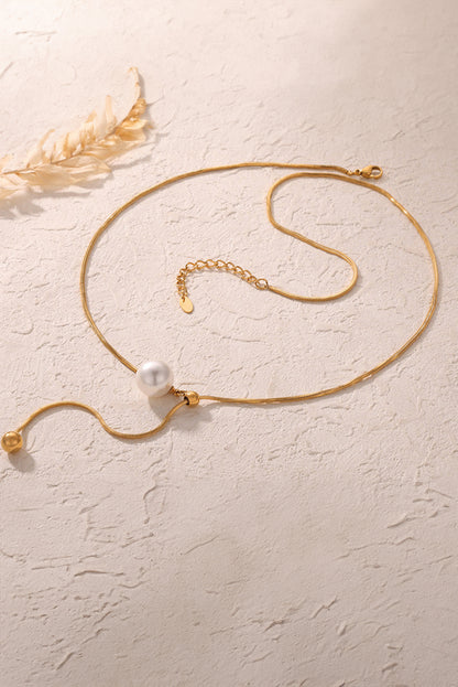 Gold Plated Pearl Beaded Y-Shape Necklace