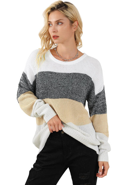 Multicolour Color Block Drop Shoulder Knit Sweater - L & M Kee, LLC