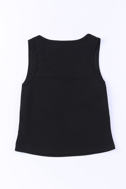 Plain Waffle Knit U Neck Tank Top - L & M Kee, LLC