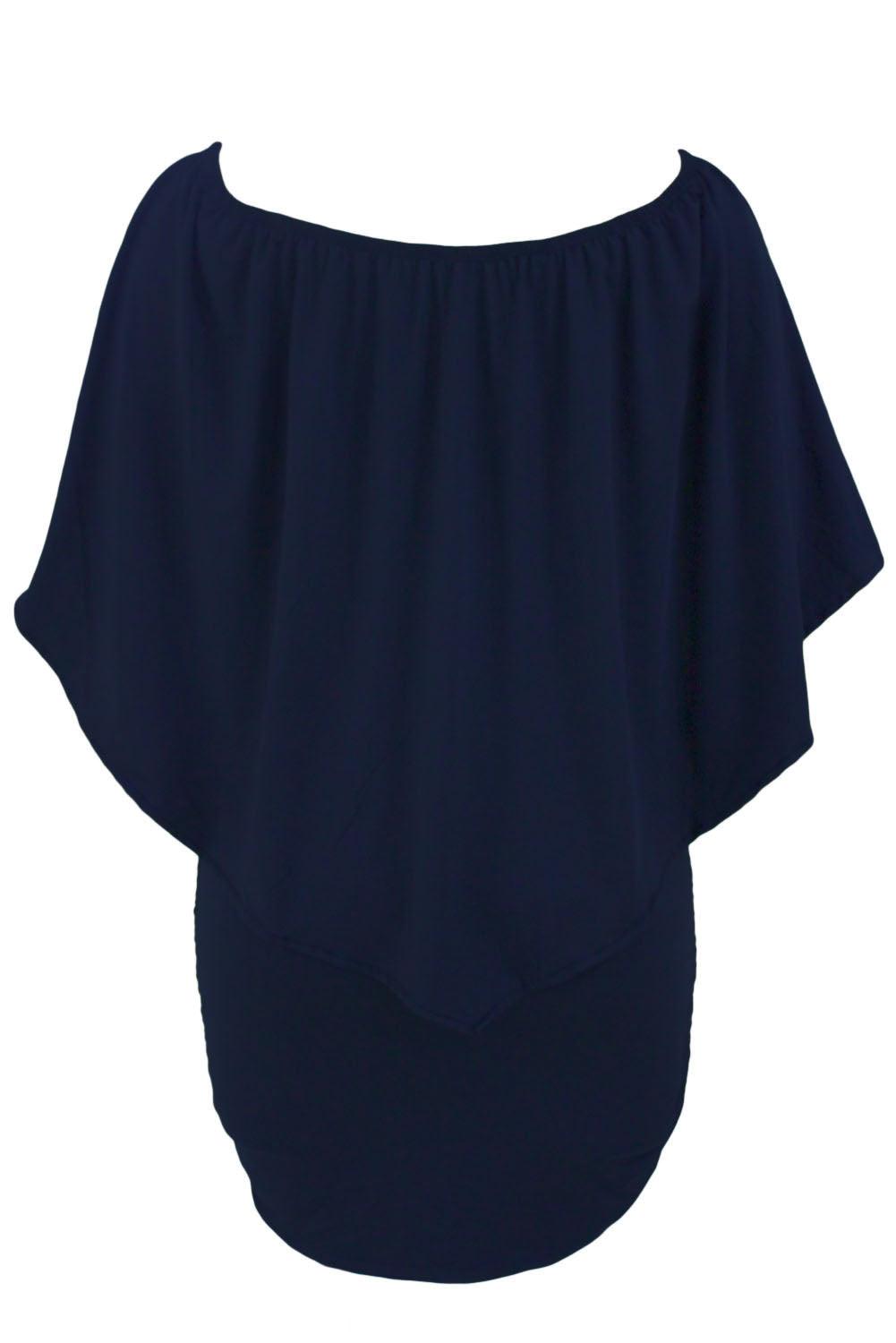 Multiple Dressing Layered Dark Blue Mini Poncho Dress - L & M Kee, LLC
