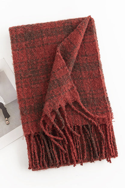 Red Dahlia Plaid Tassel Edge Warm Scarf