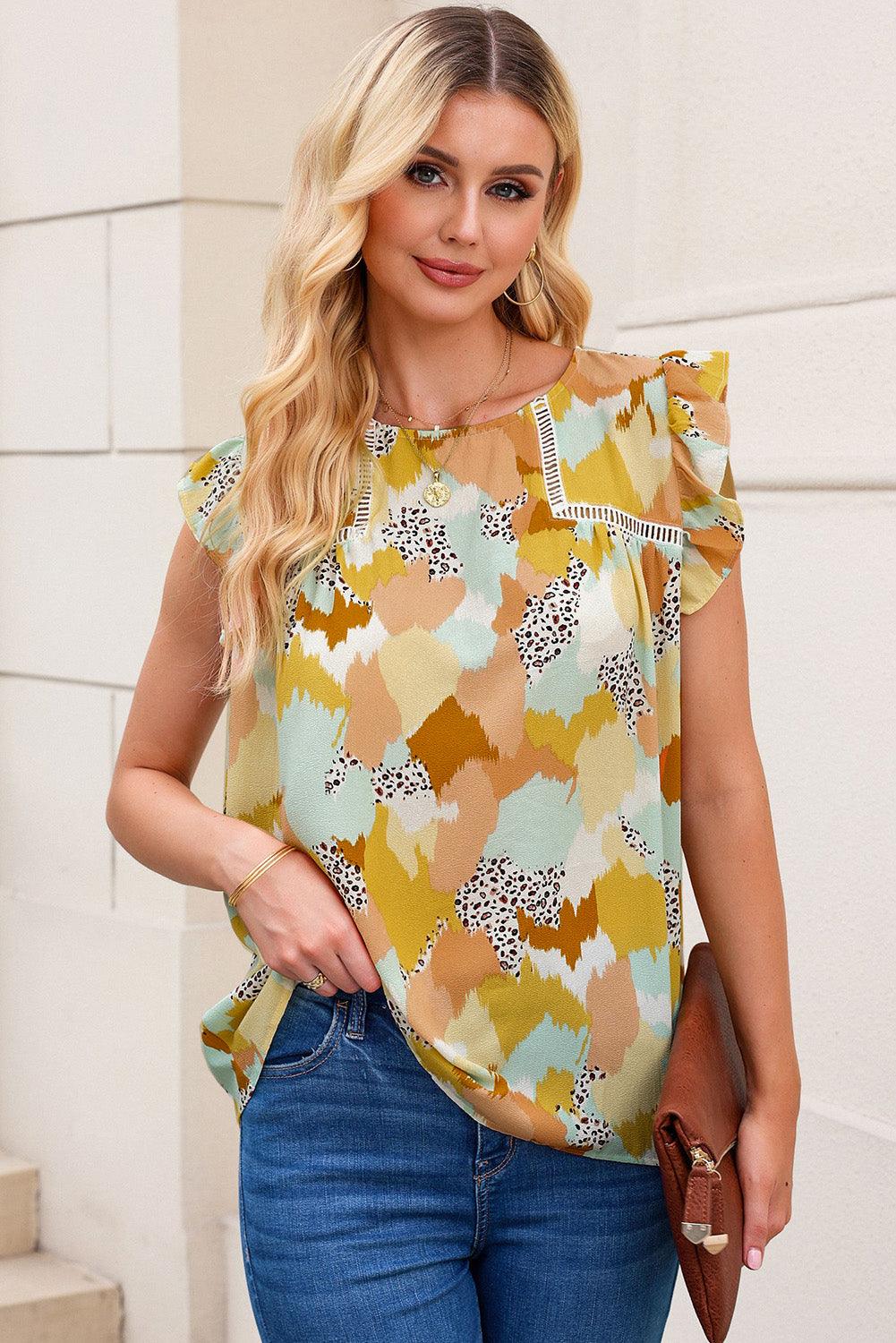 Multicolor Abstract Printed Flutter Tank - L & M Kee, LLC