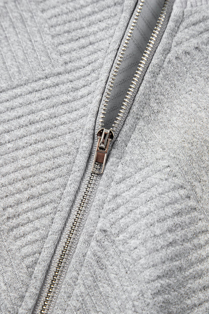 Medium Grey Trendy Textured Half Zip Loose Sweatshirt