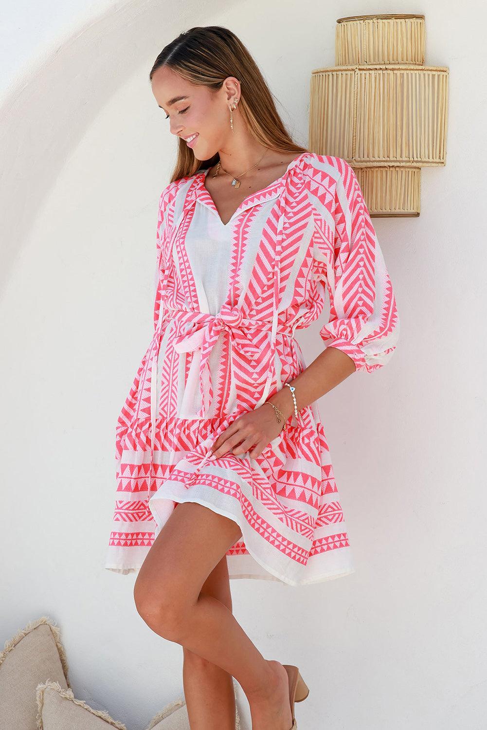 Geometric Striped Buttoned Short Sleeve Shirt - L & M Kee, LLC