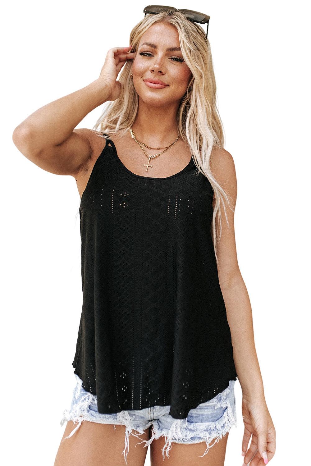 White Eyelet Strappy Scoop-Neck Tank Top - L & M Kee, LLC