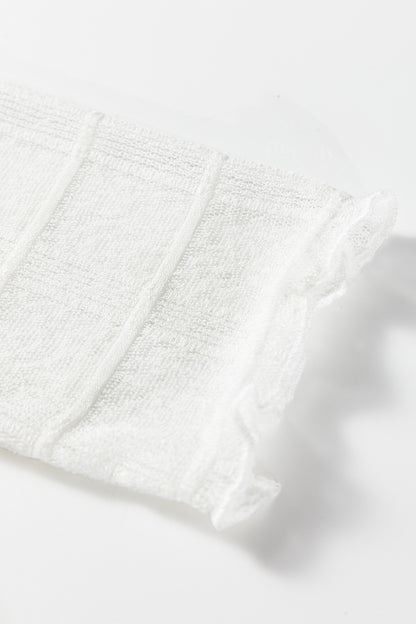 White Sheer Plaid Mesh Lettuce Trim Slim Fit Long Sleeve Top