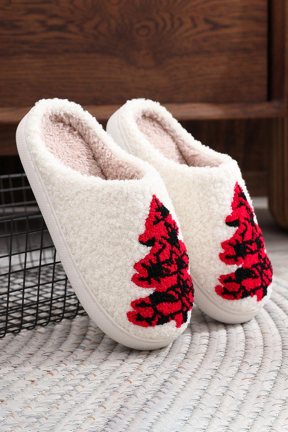 White Christmas Deer Home Indoor Plush Slippers - L & M Kee, LLC