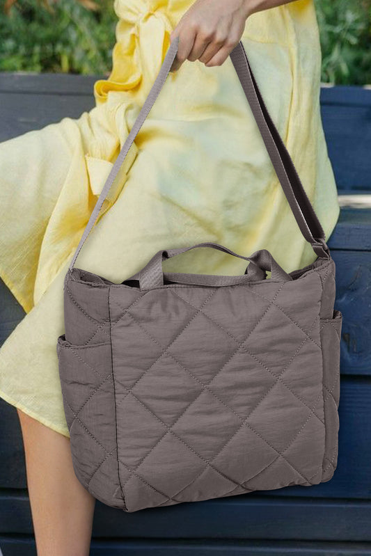 Dark Grey Quilted Zipped Large Capacity Shoulder Bag