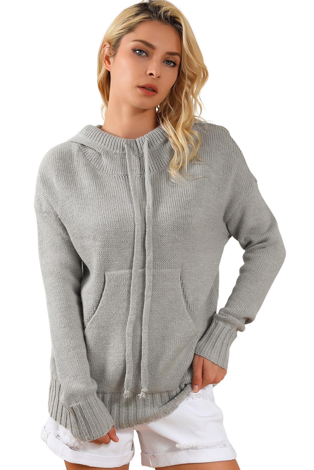 Gray Cowl Neck Drawstring Pullover Hooded Sweater - L & M Kee, LLC