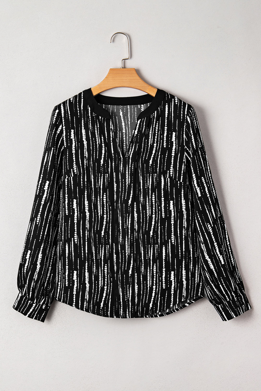 Black Abstract Printed V Neck Fall Blouse