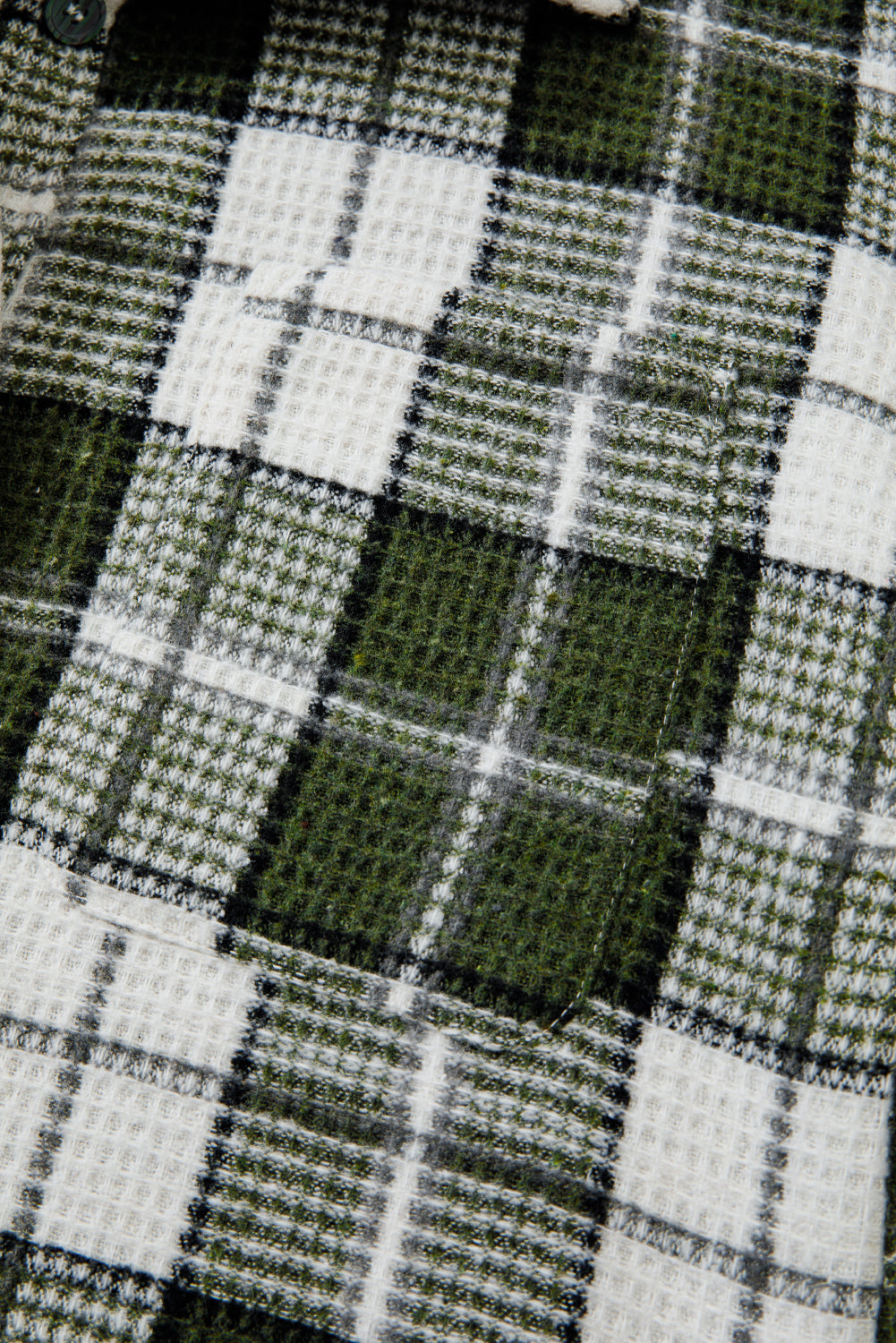 Black Plaid Print Textured Knit Buttoned Shacket