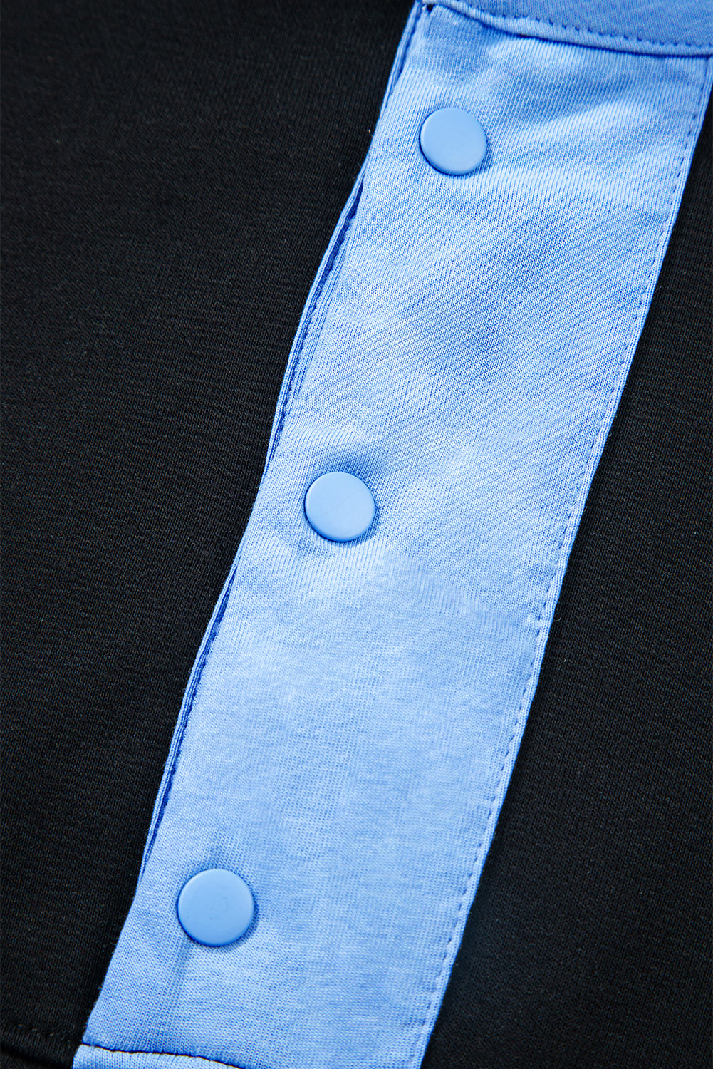 Black Color Block Patchwork Half Button Pullover and Shorts 2pcs Outfit