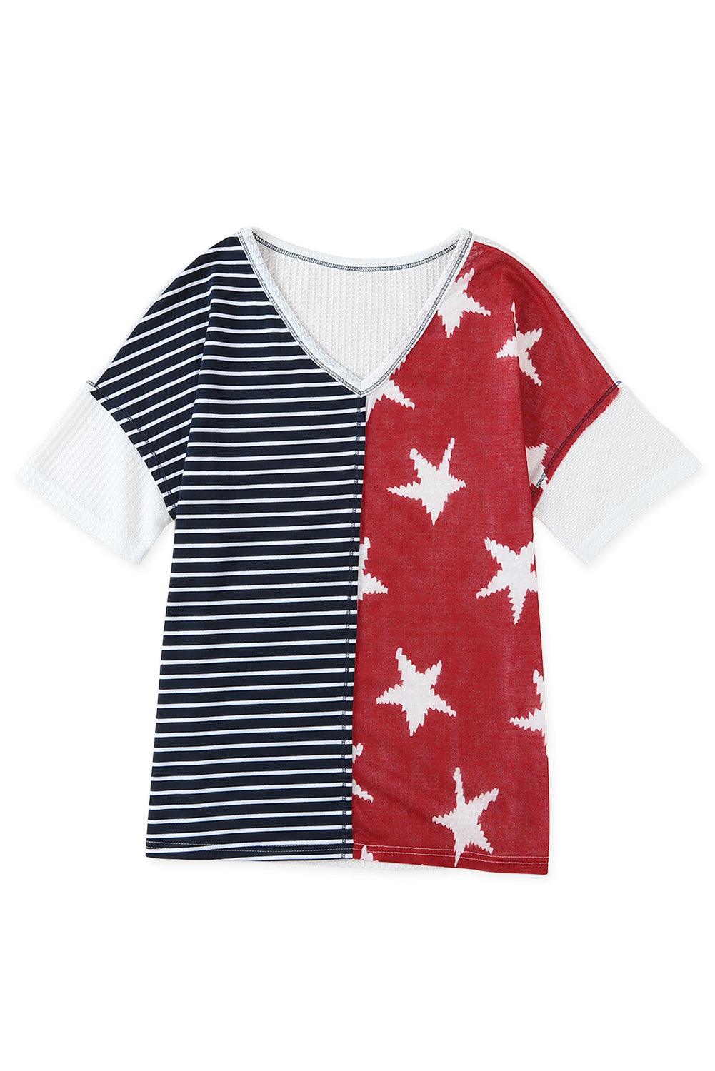 Multicolor Stripes Stars Print Knit Short Sleeves Top - L & M Kee, LLC