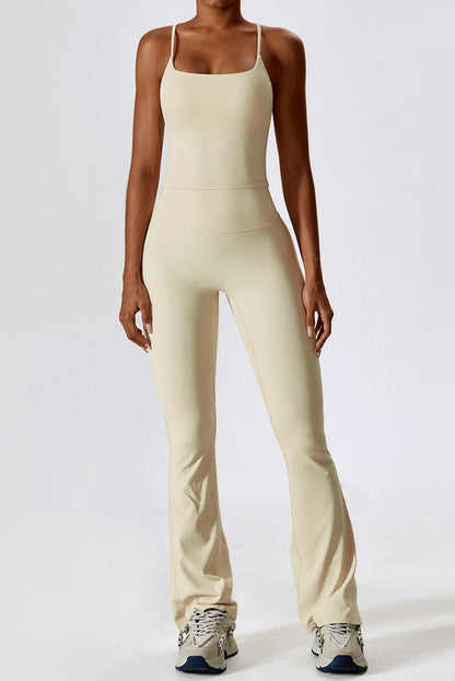 Apricot Spaghetti Straps Tank and Flare Leggings Fitness Set - L & M Kee, LLC