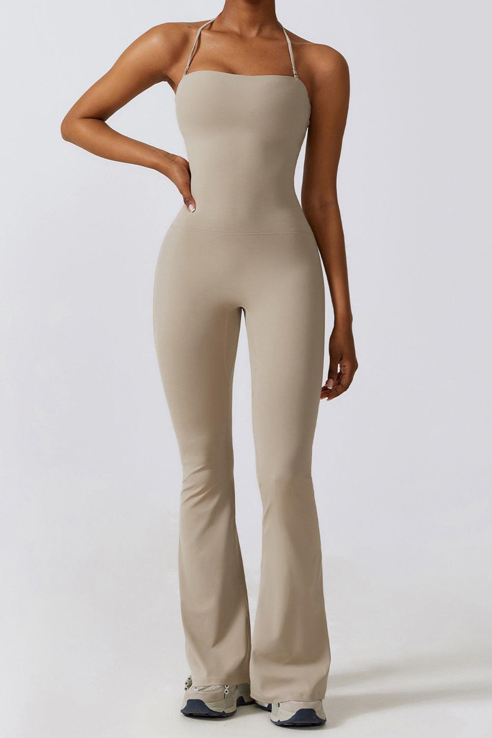 Smoke Gray Halter Flared Yoga Jumpsuit - L & M Kee, LLC