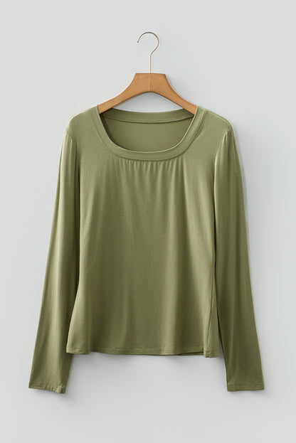 Laurel Green Solid Color Long Sleeve Fitted Top