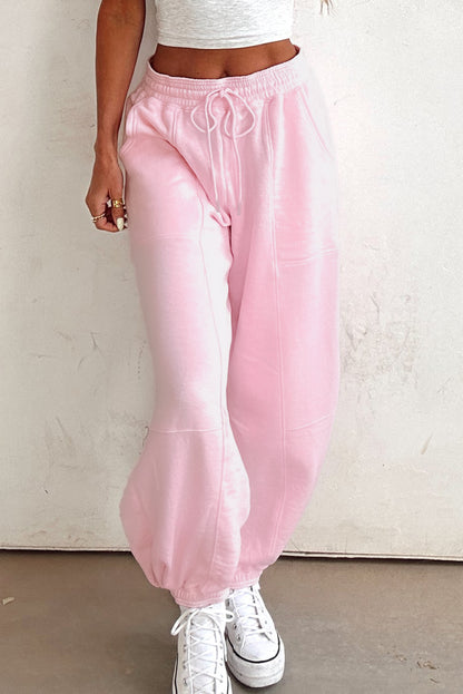 Light Pink Drawstring Waist Patchwork Solid Color Jogger Pants
