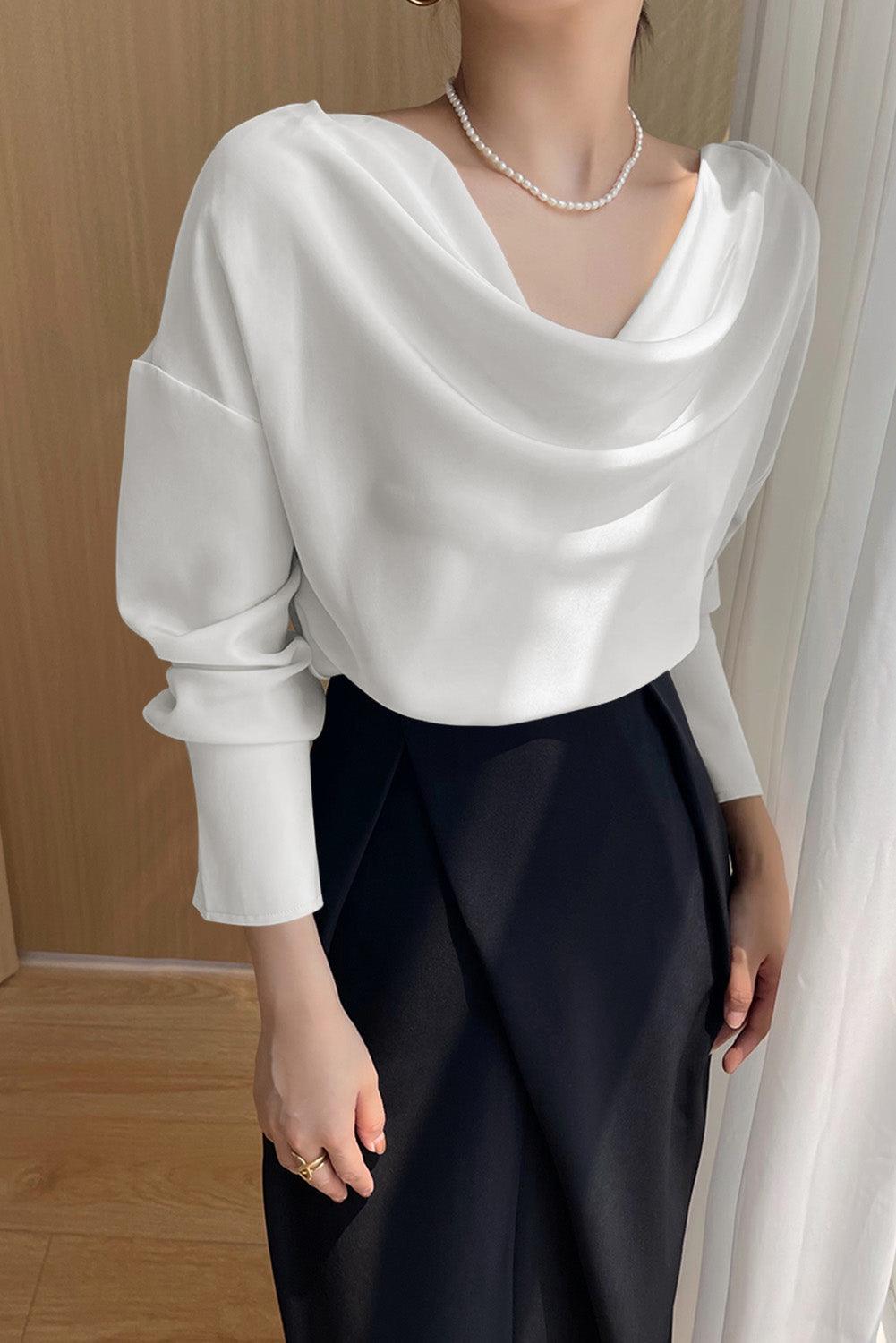 Cowl Neck Long Sleeve Elegant Blouse - L & M Kee, LLC