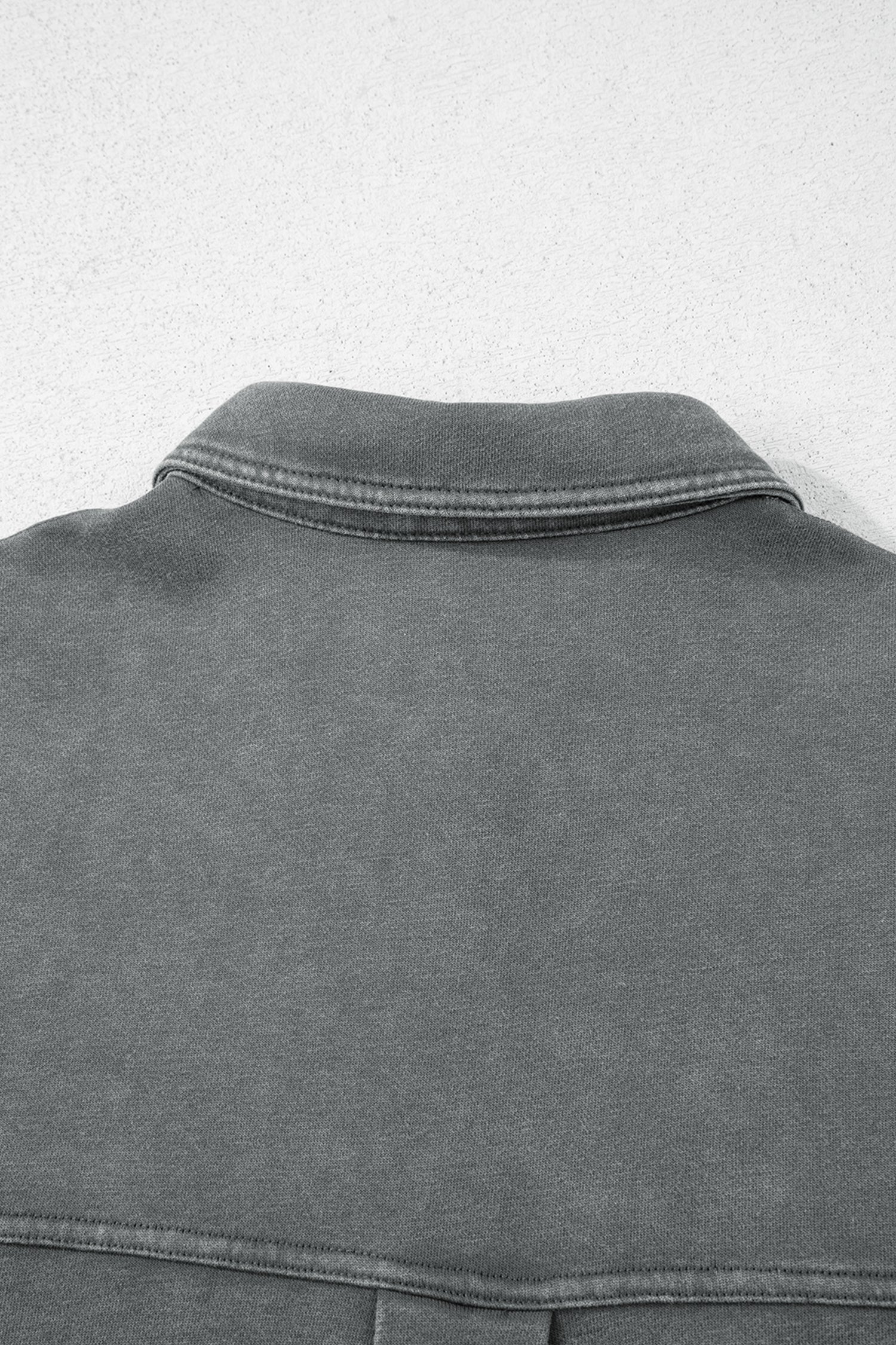 Medium Grey Mineral Wash Chest Pockets Drop Shoulder Shacket with Side Slit