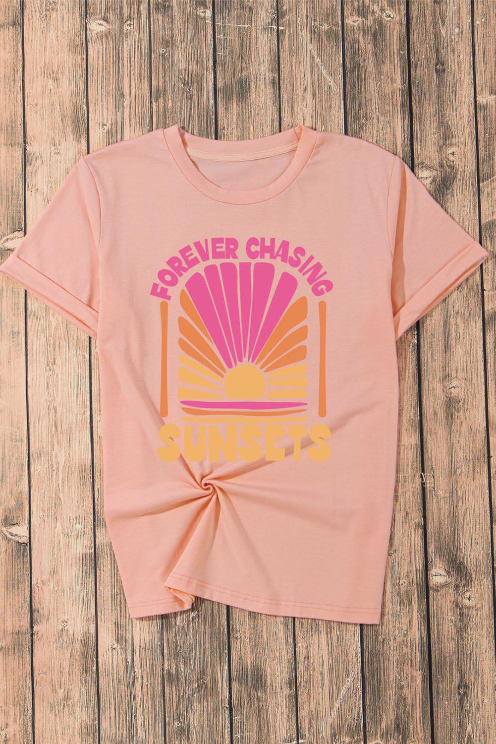 Pink FOREVER CHASING SUNSET Graphic T Shirt - L & M Kee, LLC