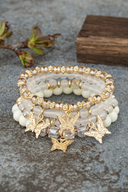 White Bohemian Butterfly Beaded 4Pcs Bracelet Set - L & M Kee, LLC