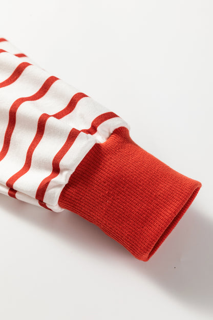 Orange Stripe Contrast Sleeve Patchwork Drop Shoulder Long Sleeve Sweatshirt