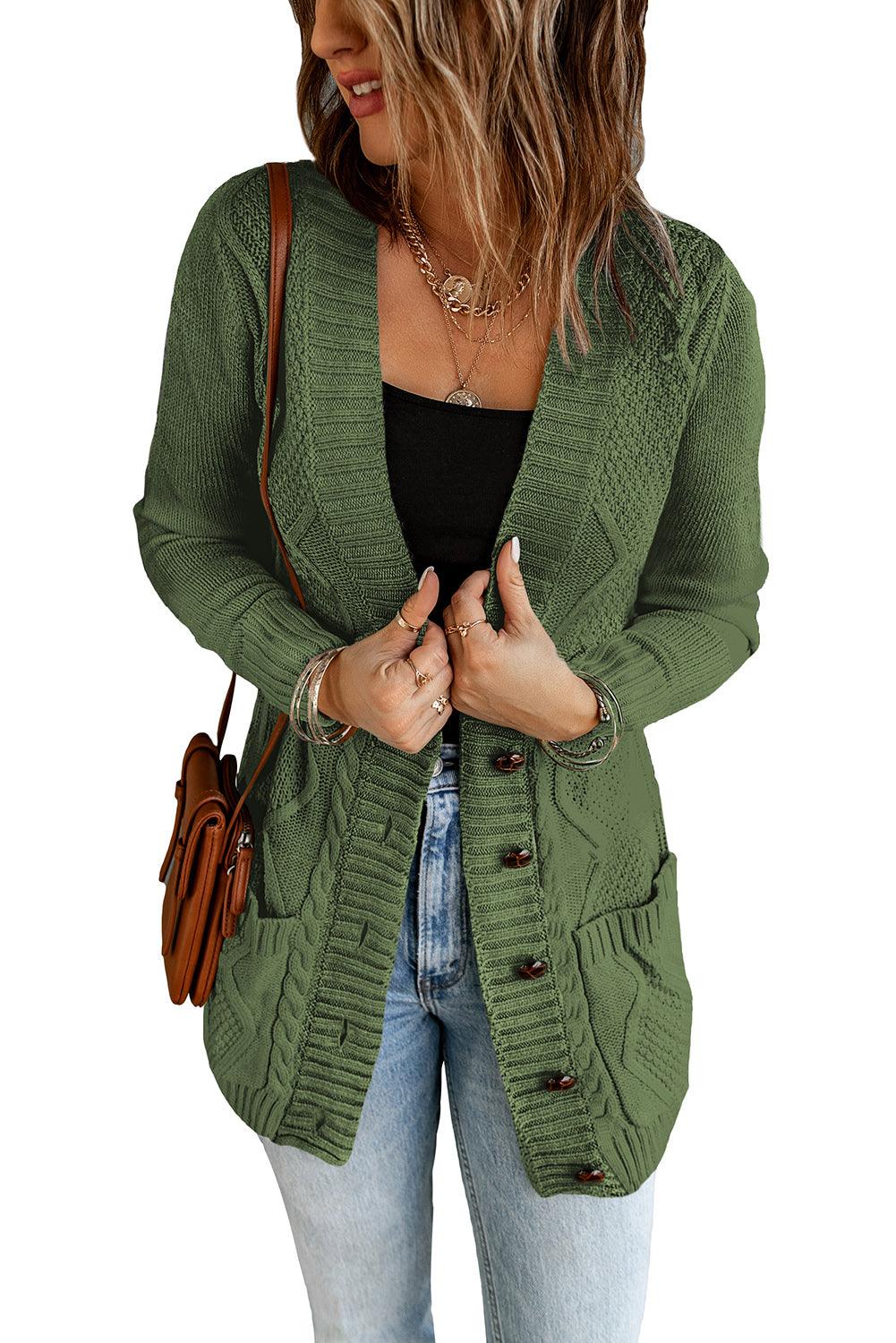 Blue Front Pocket and Buttons Closure Cardigan - L & M Kee, LLC