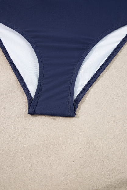 Blue Stripe Drawstring Tummy Control Mix-and-match 2pcs Tankini Swimsuit