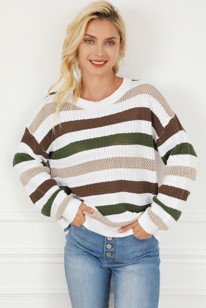 Stripe Crochet Hollow out Knit Sweater - L & M Kee, LLC