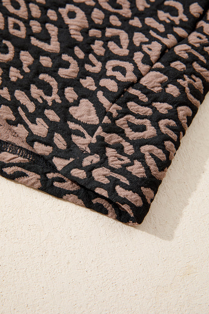 Black Leopard Print Bubble Sleeve Shift Mini Dress