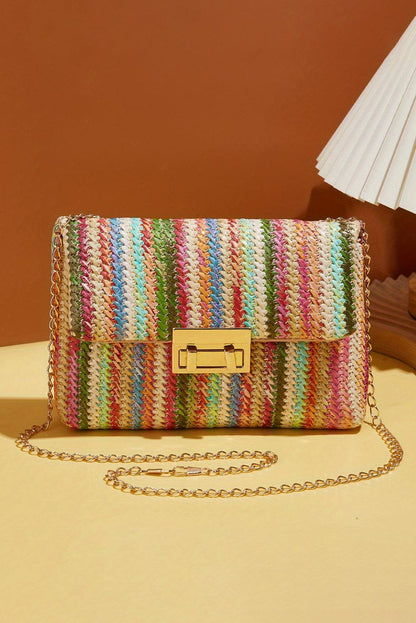 Strawberry Pink Bohemian Woven Gold Chain Shoulder Bag - L & M Kee, LLC