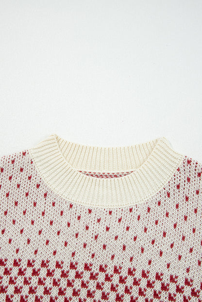 Red Contrast Color Pattern Lantern Sleeve Sweater