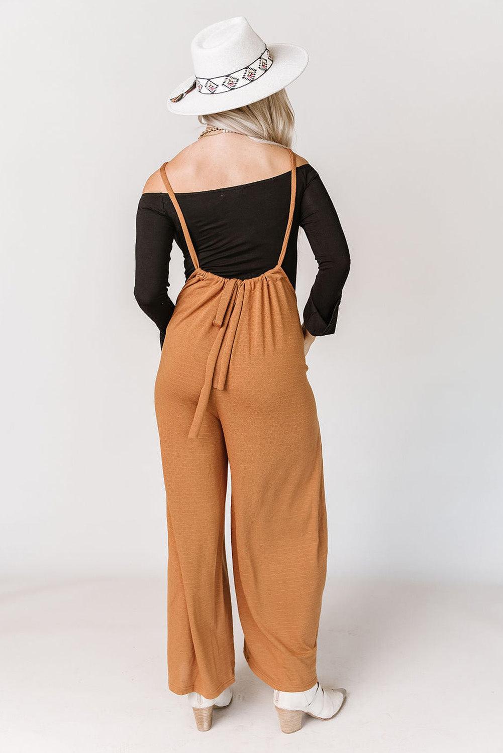 High Rise Wide Leg Suspender Pants - L & M Kee, LLC