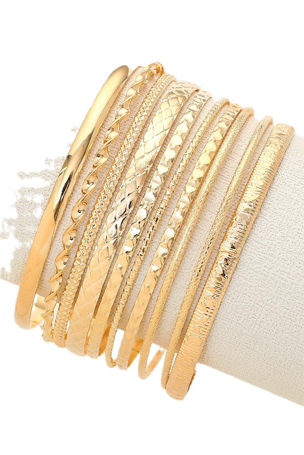 Gold 10pcs Textured Twisted Stackable Alloy Bracelet Set