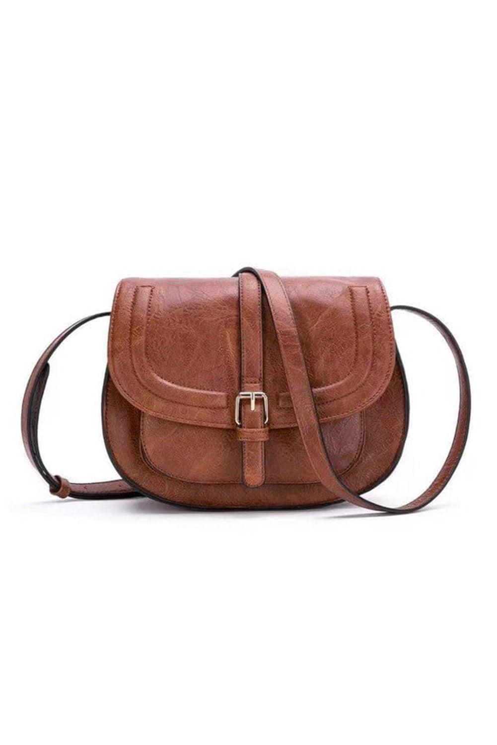 Chestnut Flapped Magnetic Buckle PU Leather Shoulder Bag - L & M Kee, LLC