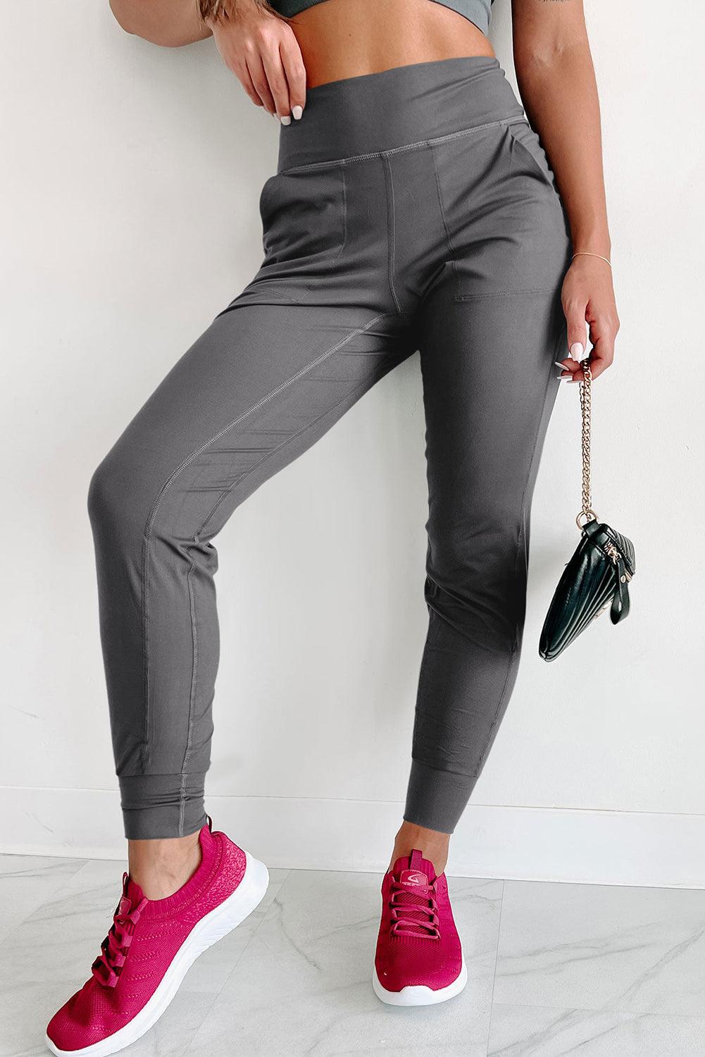 Medium Grey Exposed Seam High Waist Pocketed Joggers - L & M Kee, LLC