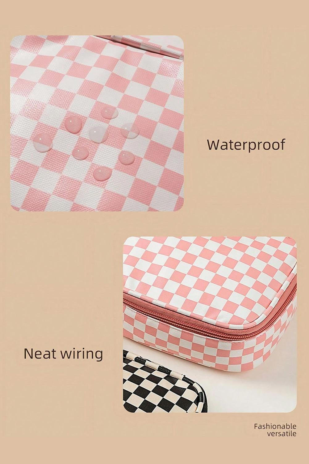 Light Pink Checkered Pattern Small Cosmetic Bag - L & M Kee, LLC