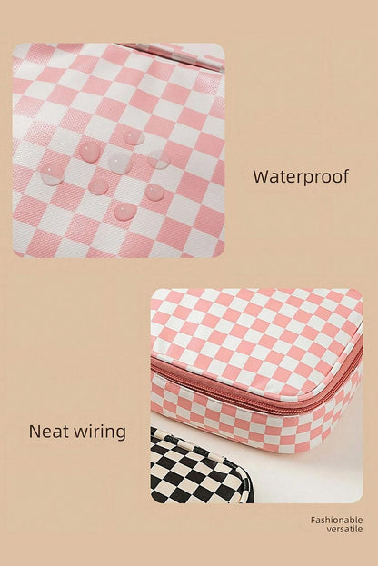 Light Pink Checkered Pattern Small Cosmetic Bag - L & M Kee, LLC