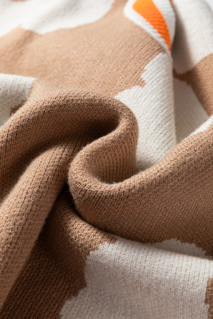 Smoke Gray Big Flower Pattern Contrast Striped Baggy Sweater