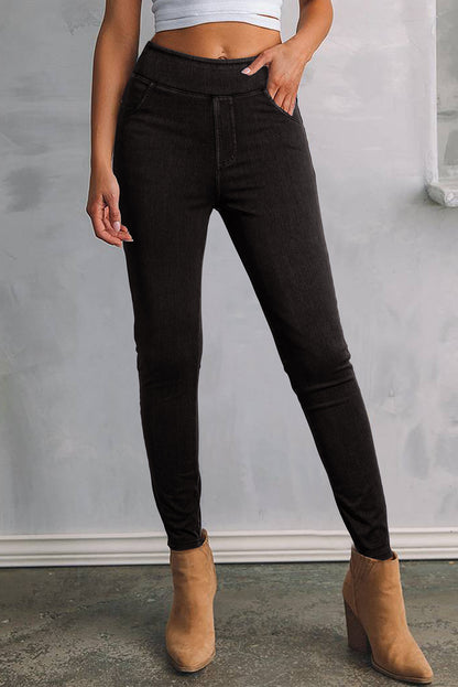 Black Back Pocket Stretchy Denim Casual Leggings