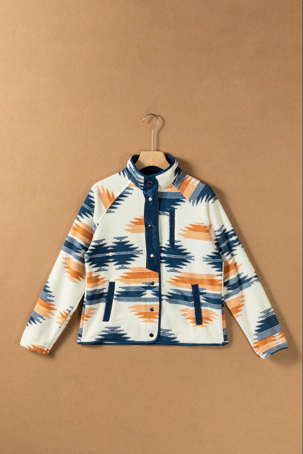 Multicolour Aztec Fleece Patchwork Snap Button Jacket - L & M Kee, LLC