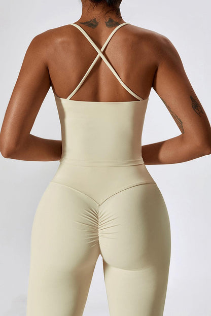 Apricot Spaghetti Straps Tank and Flare Leggings Fitness Set - L & M Kee, LLC